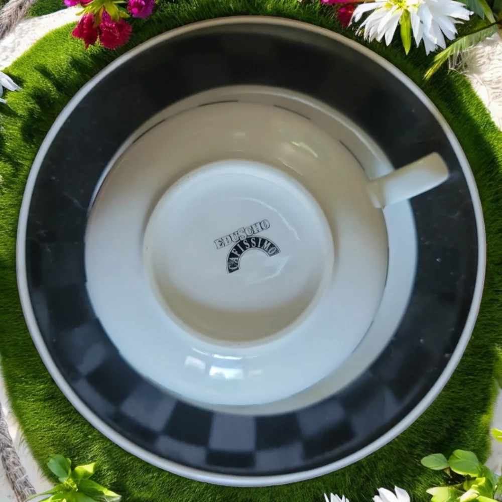 1 Vtg Eduscho Cafissimo Coffee Tea Cup Saucer Black White Checkered